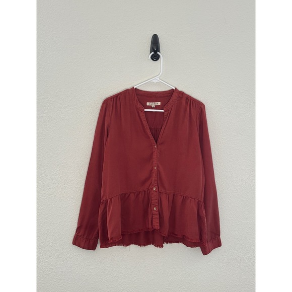 Harper Tops - Harper Peplum Blouse Women Medium Rust Red Long Sleeve Raw Hem Lyocell Boho